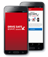 Two cells phones with Drive Safe and Save app on screen