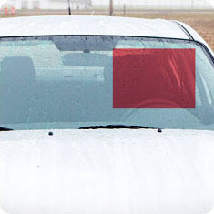 Red box indicating the acute area on a windshield.