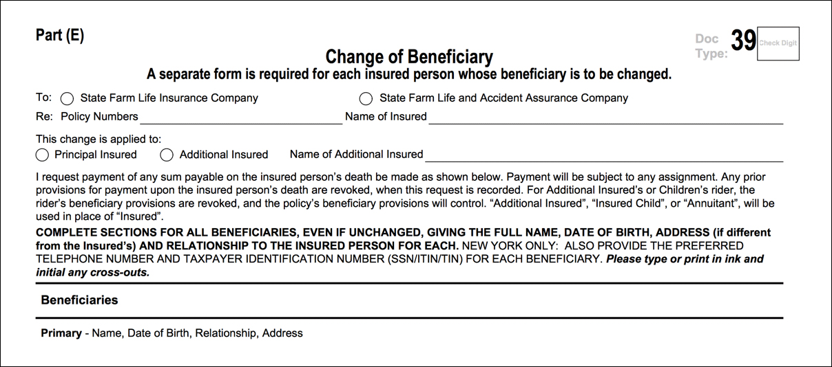 Application Form Life Insurance, Portion Of The Life Policy Request Letter Showing The Change Of Beneficiary Form, Application Form Life Insurance