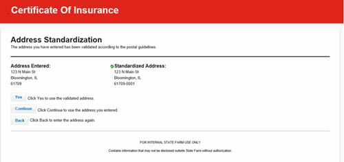 Create Certificate - Address Standardization