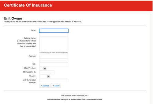 Create Certificate - Unit Owner's Name