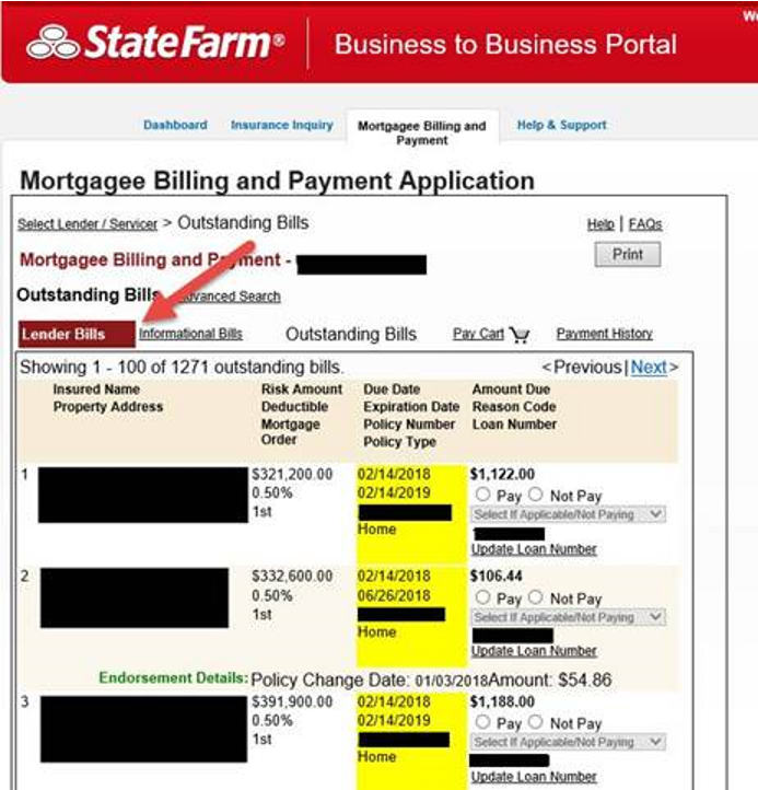 Lender Bills (escrow)