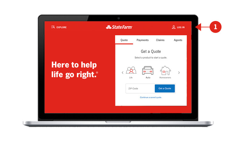 Screen shot of State Farm homepage with sections numerically identified and described below.
