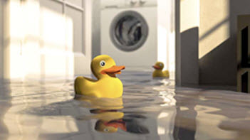 Rubber duck floating on water in a laundry room