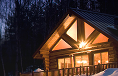 cabin in Woods at night