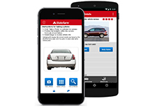 Two mobile phones side by side with car images