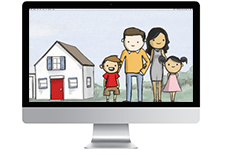 Computer monitor with hand-drawn family picture on screen