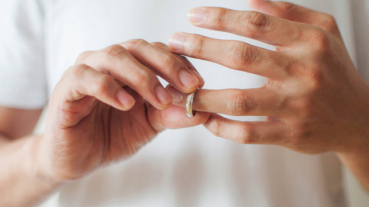 Se quita el anillo de matrimonio después de un divorcio